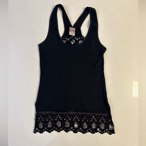 *Vintage Weavers Girl Ladies Size M Black Sequined Long Tank/Cami/Blouse
